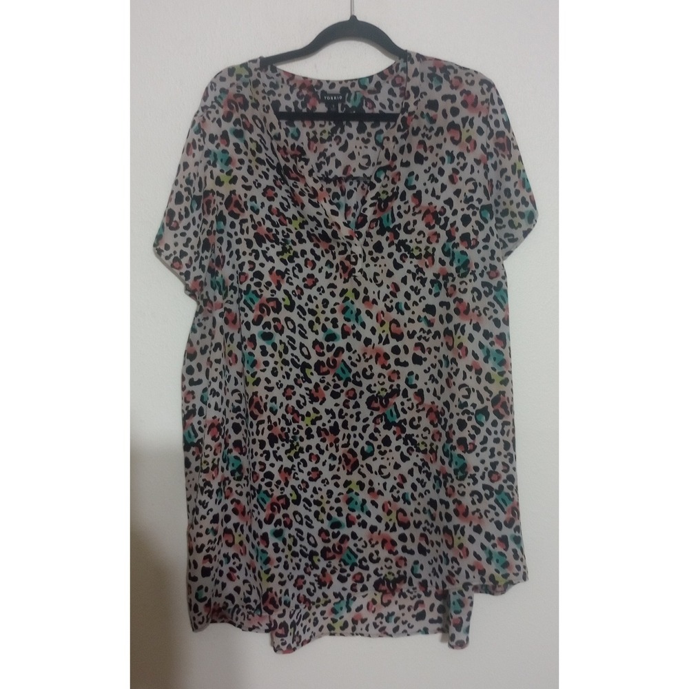 Torrid Harper Blouse Women 3 Colorful Leopard Print Short Sleeve Chiffon Top